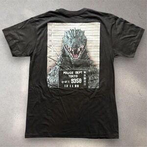 Godzilla Tokyo Police Dept Mugshot Graphic T-Shirt Mens Small Black Cotton